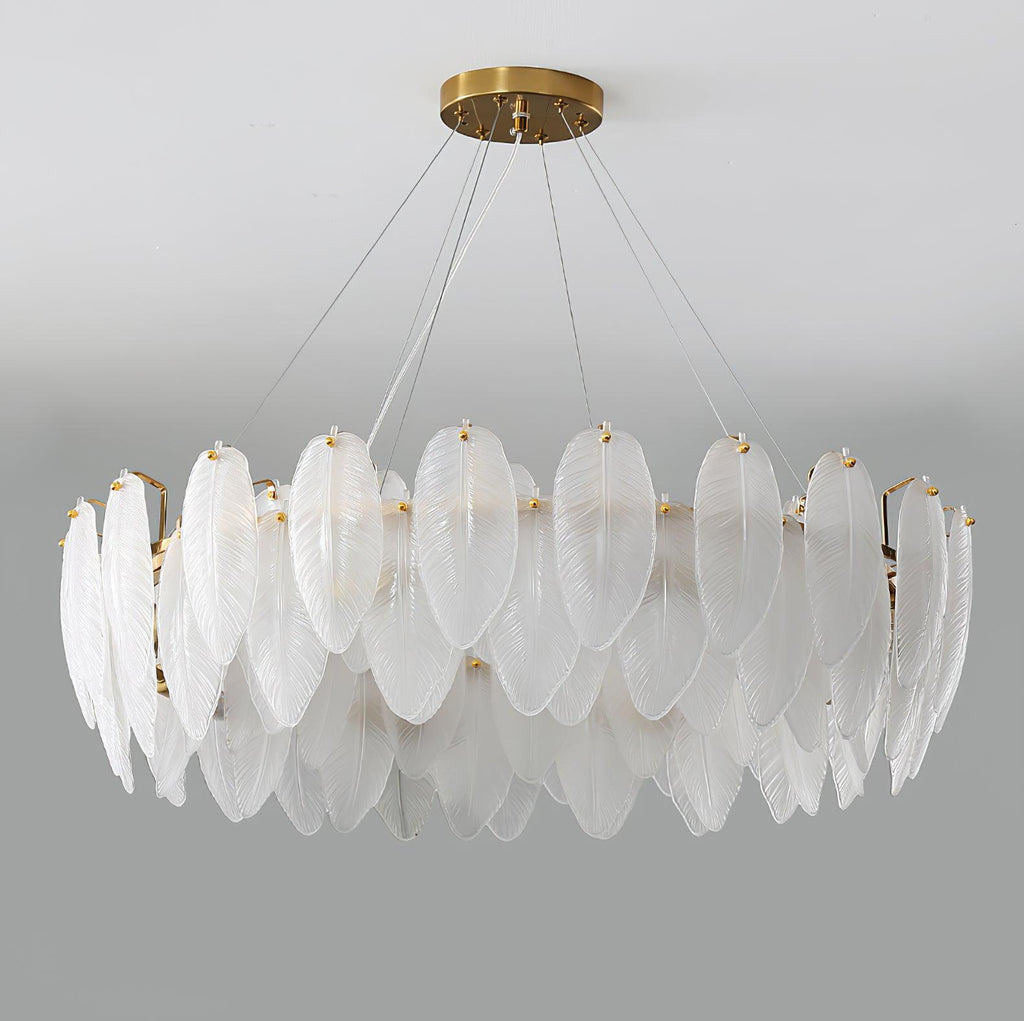 Lustra Chandelier en Plumes et Verre Givré Superposé - Neutralighting
