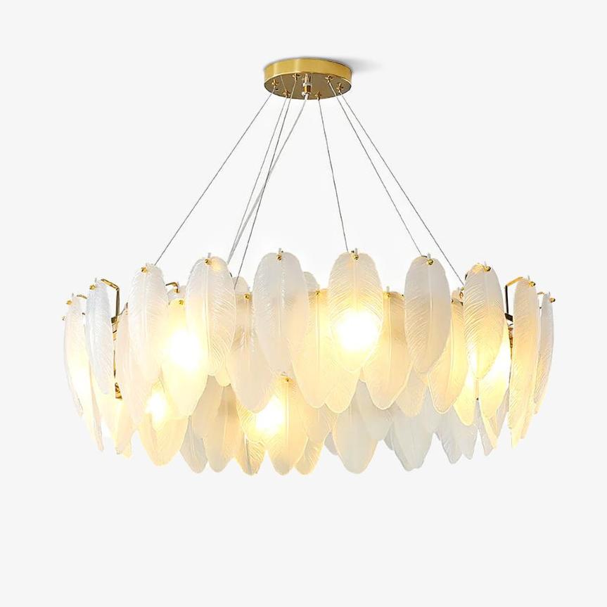 Lustra Chandelier en Plumes et Verre Givré Superposé - Neutralighting