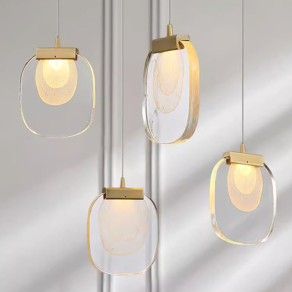Virelli Lampe Pendante Abat-jour en Verre Ondulé Accent Doré Scandi LED - Neutralighting