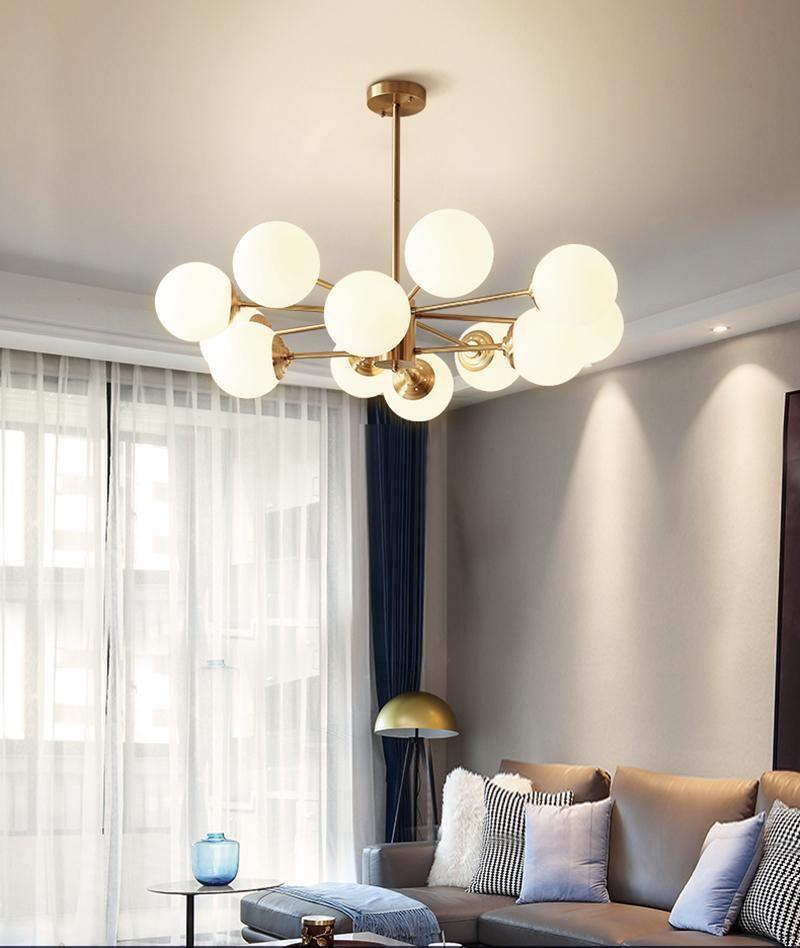 Lustra Chandelier en Laiton Verre Opale - Neutralighting