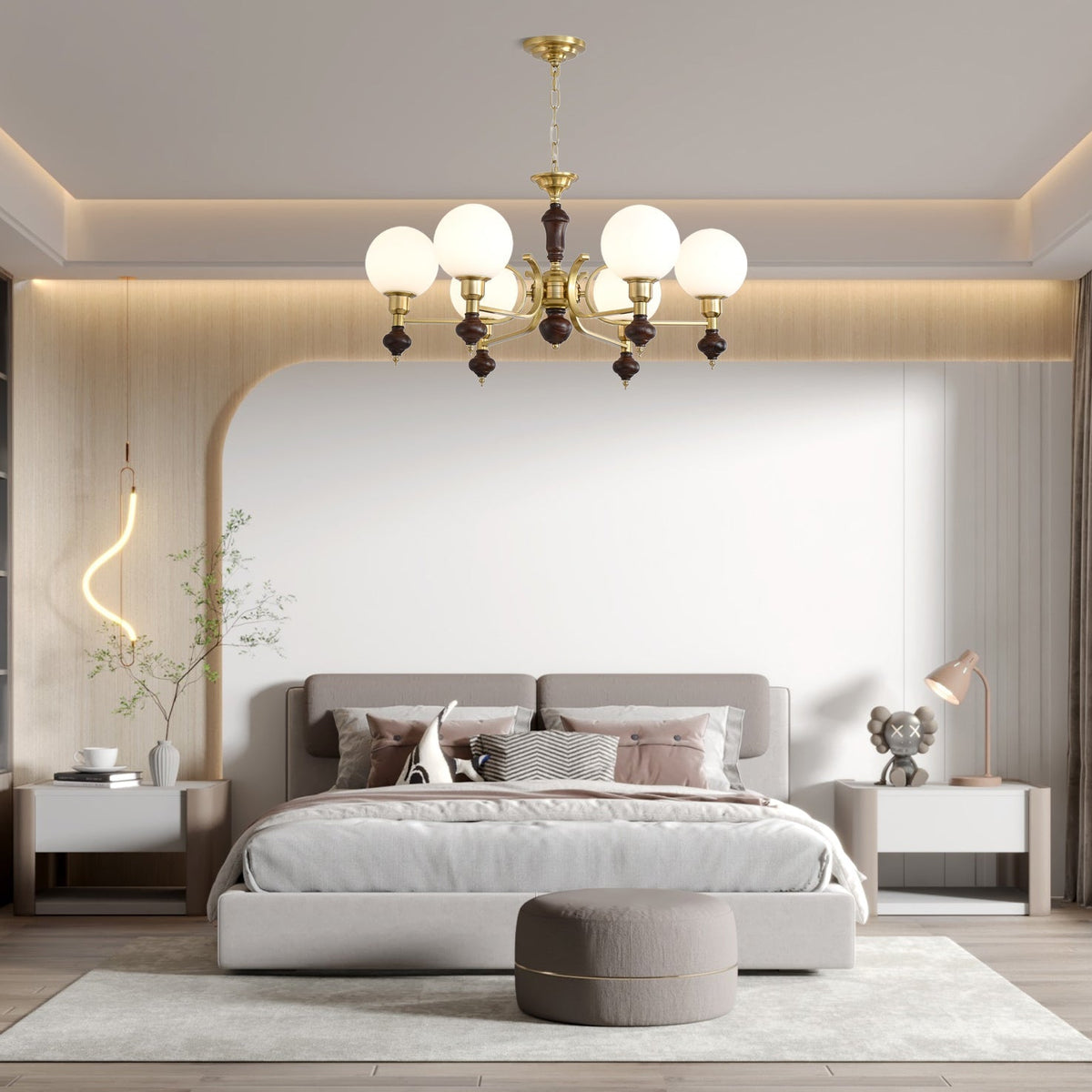 Lustra Chandelier Bois Laiton Globe Orb - Neutralighting
