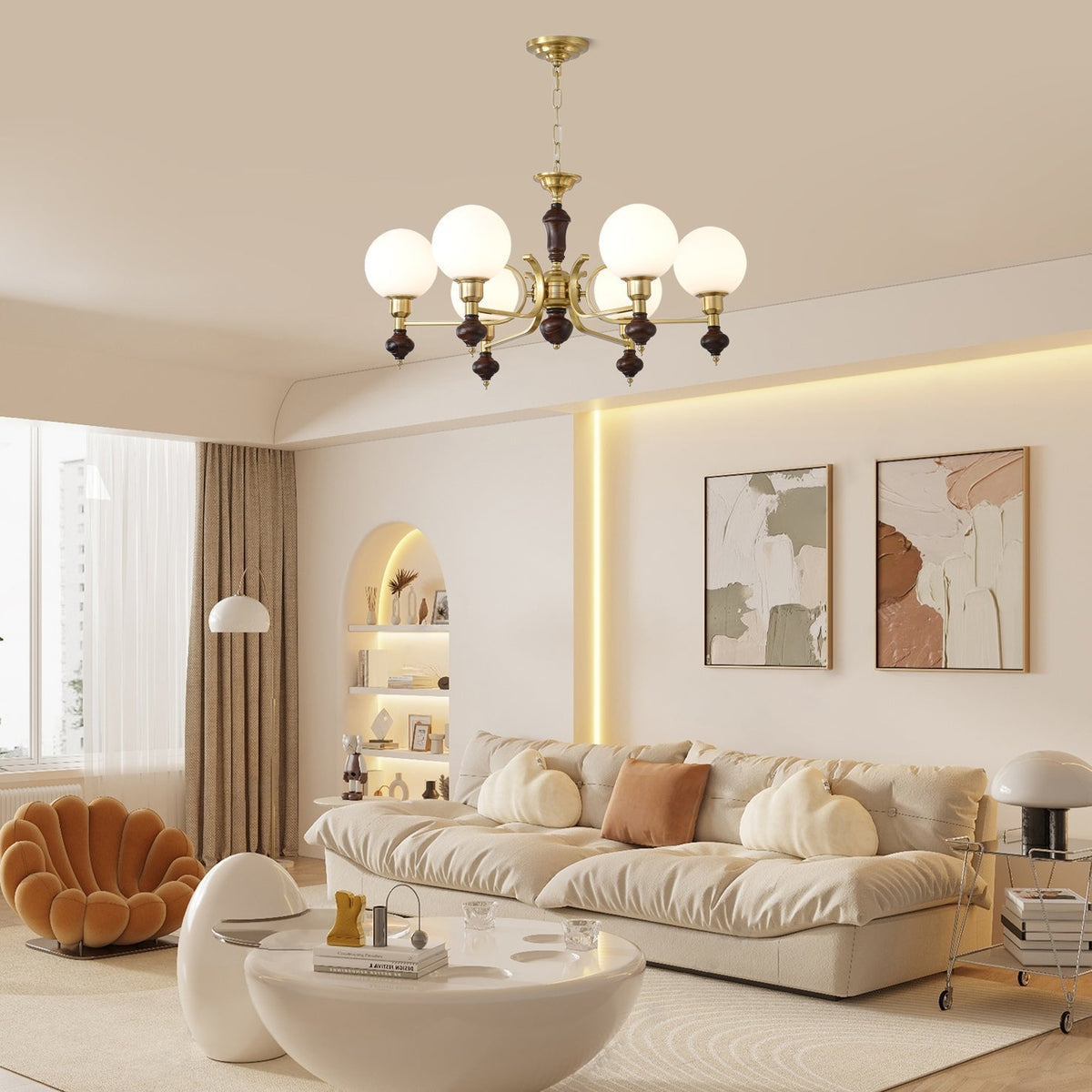 Lustra Chandelier Bois Laiton Globe Orb - Neutralighting