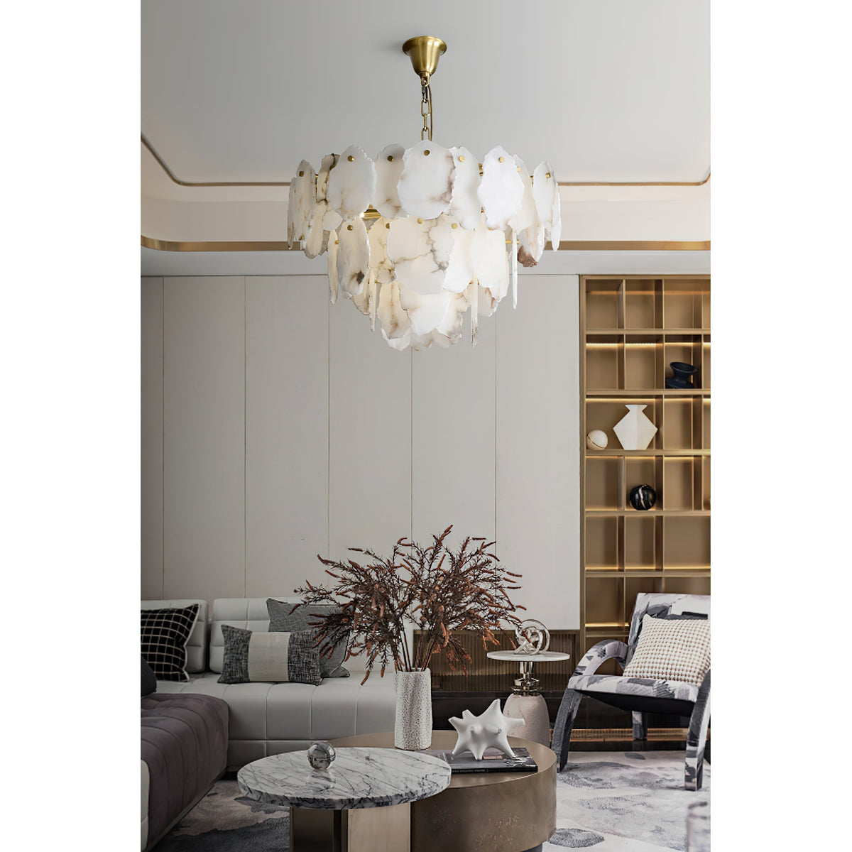 Gloire Lustre En Laiton Et Albâtre à Créativité Individuelle - Neutralighting