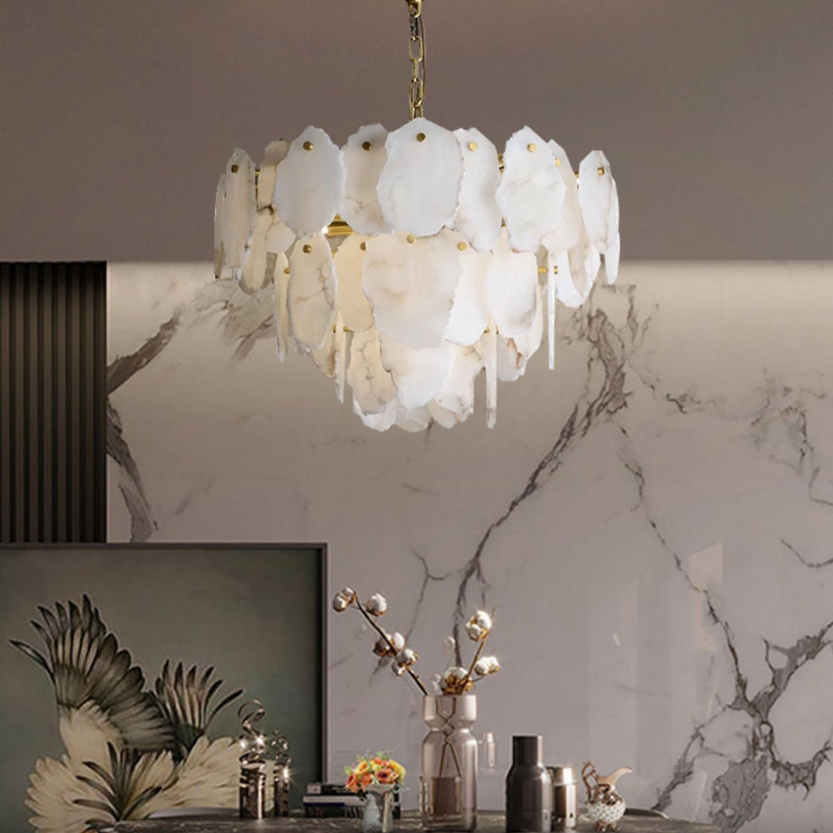Gloire Lustre En Laiton Et Albâtre à Créativité Individuelle - Neutralighting