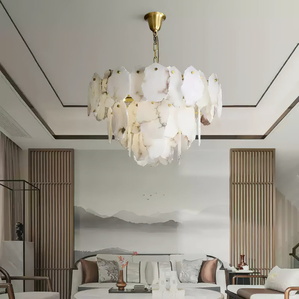 Gloire Lustre En Laiton Et Albâtre à Créativité Individuelle - Neutralighting