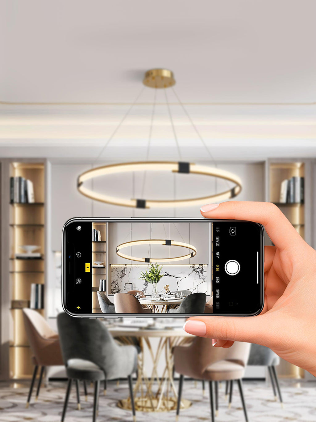Lustra Chandelier Anneau Doré LED Halo Moderne - Neutralighting