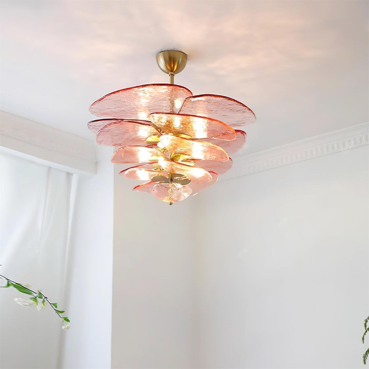 Aurora Chandelier Pétale en Verre Murano Doré Luxe - Neutralighting