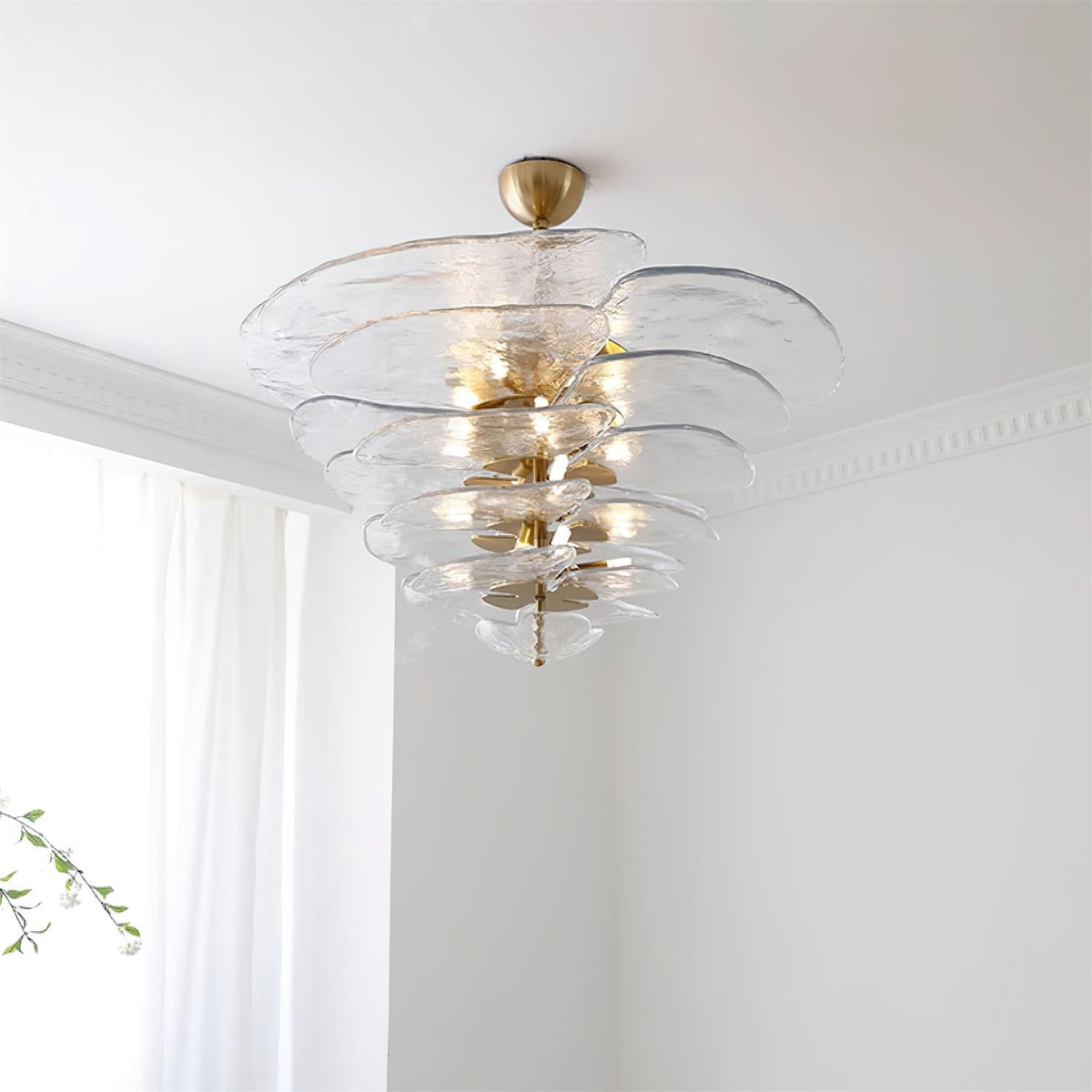 Aurora Chandelier Pétale en Verre Murano Doré Luxe - Neutralighting