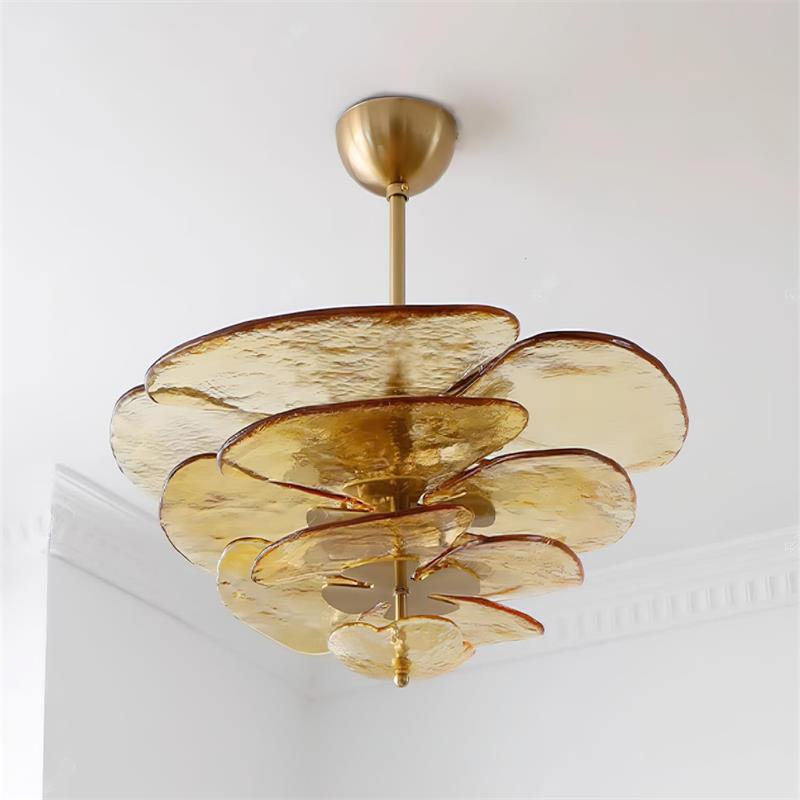 Aurora Chandelier Pétale en Verre Murano Doré Luxe - Neutralighting