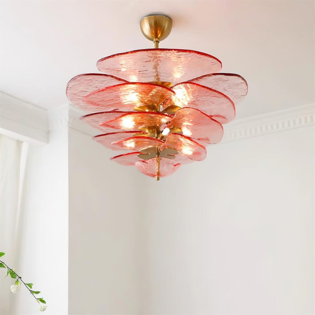 Aurora Chandelier Pétale en Verre Murano Doré Luxe - Neutralighting