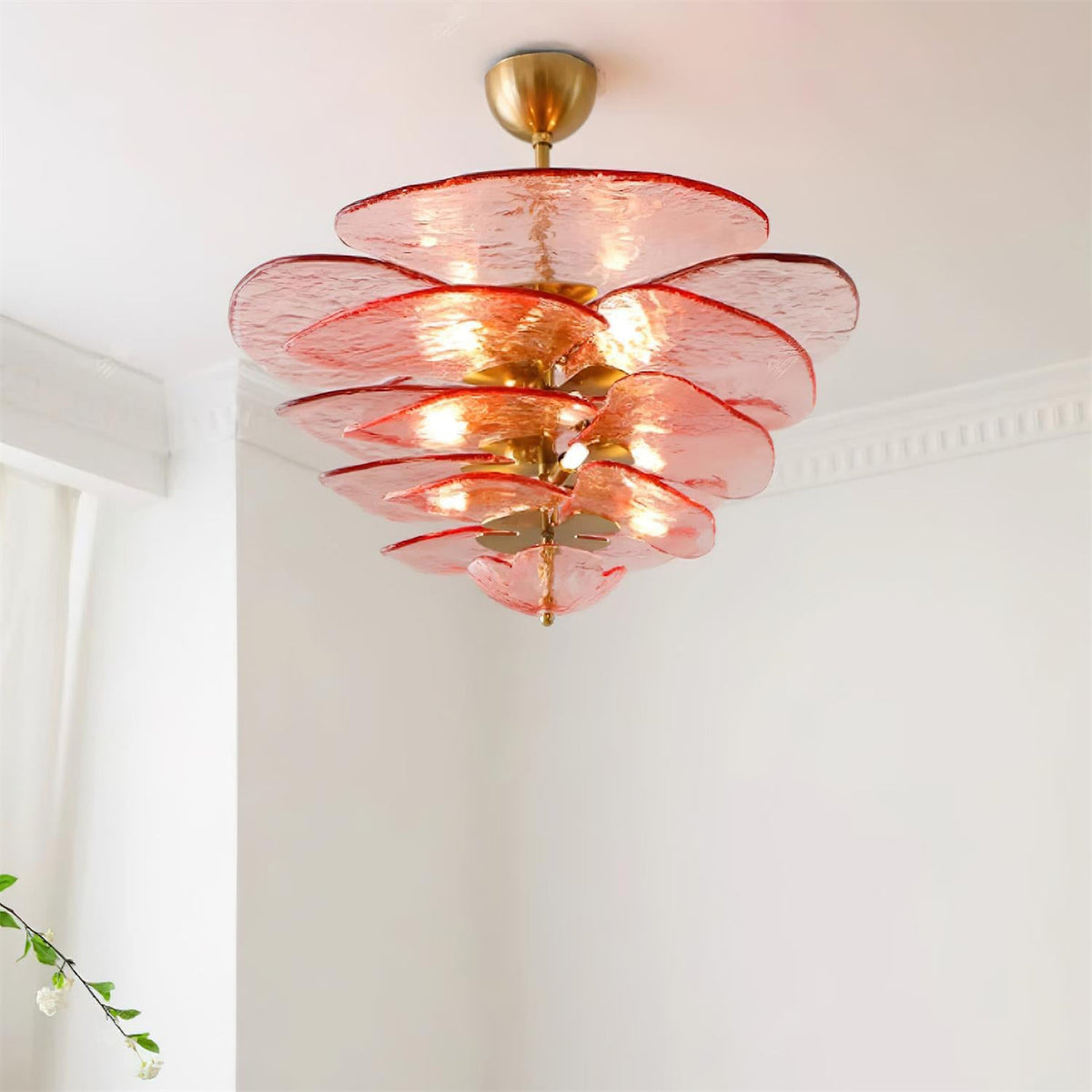 Aurora Chandelier Pétale en Verre Murano Doré Luxe - Neutralighting