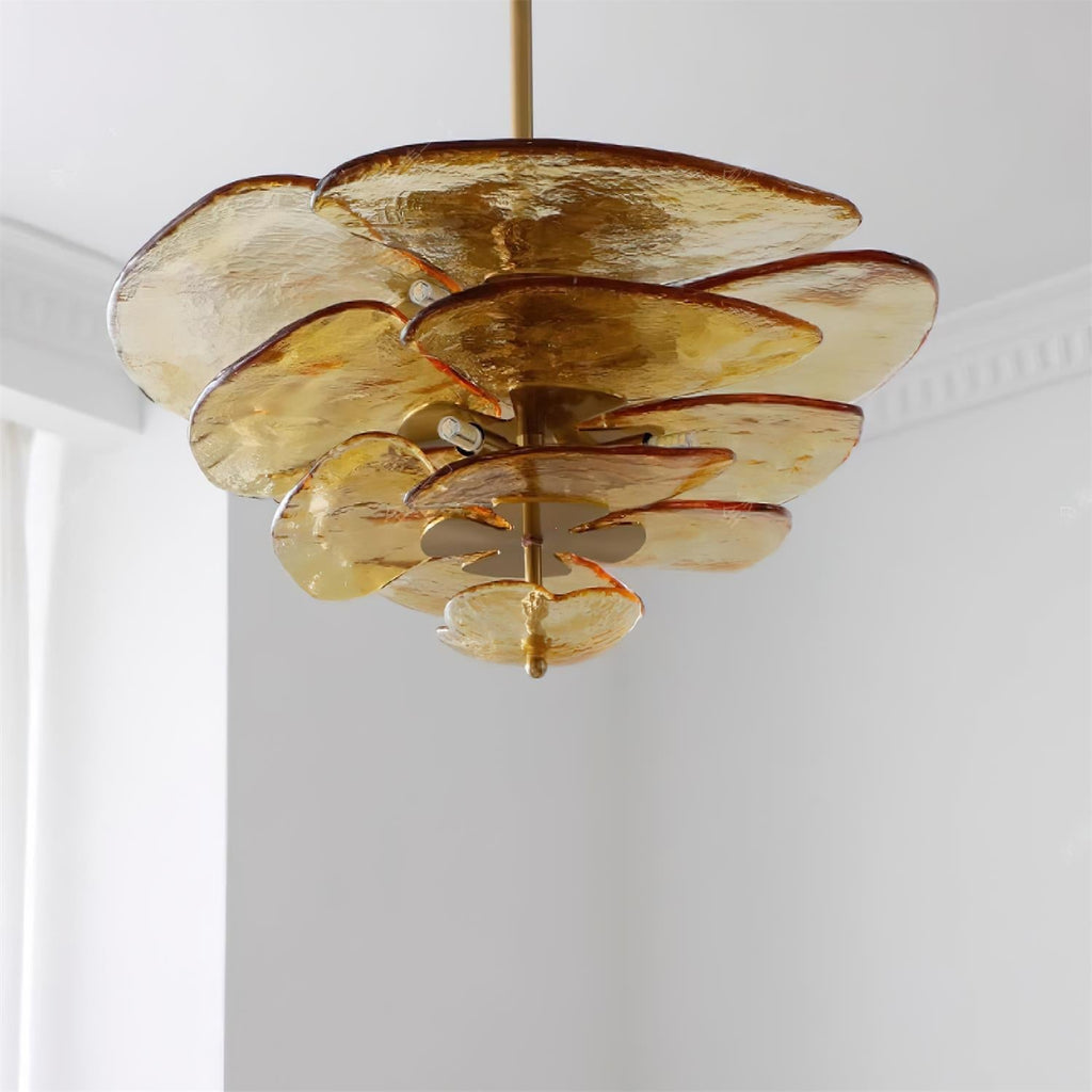 Aurora Chandelier Pétale en Verre Murano Doré Luxe - Neutralighting
