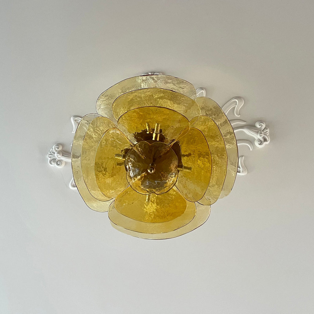 Aurora Chandelier Pétale en Verre Murano Doré Luxe - Neutralighting