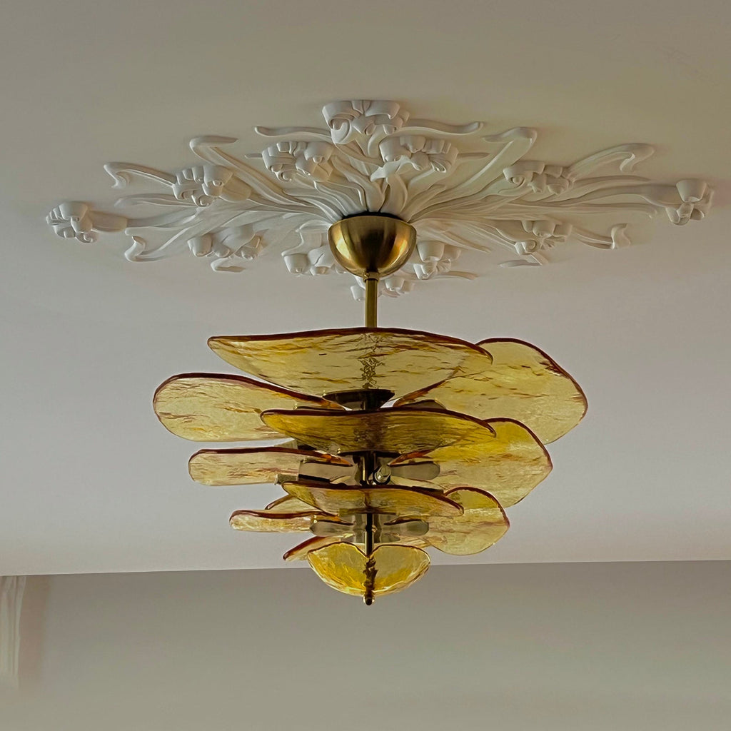 Aurora Chandelier Pétale en Verre Murano Doré Luxe - Neutralighting
