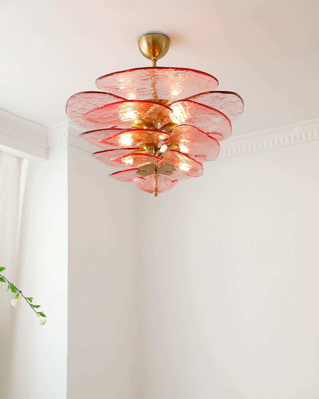 Aurora Chandelier Pétale en Verre Murano Doré Luxe - Neutralighting