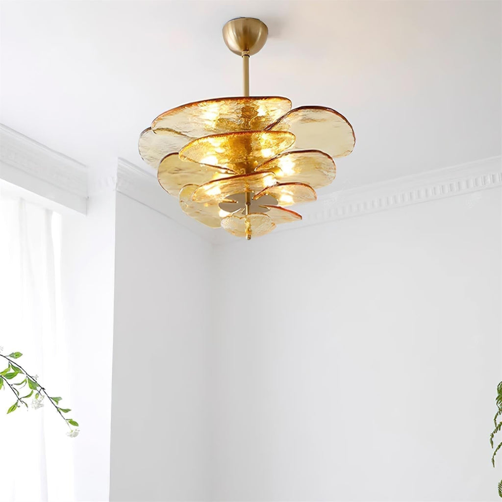 Aurora Chandelier Pétale en Verre Murano Doré Luxe - Neutralighting