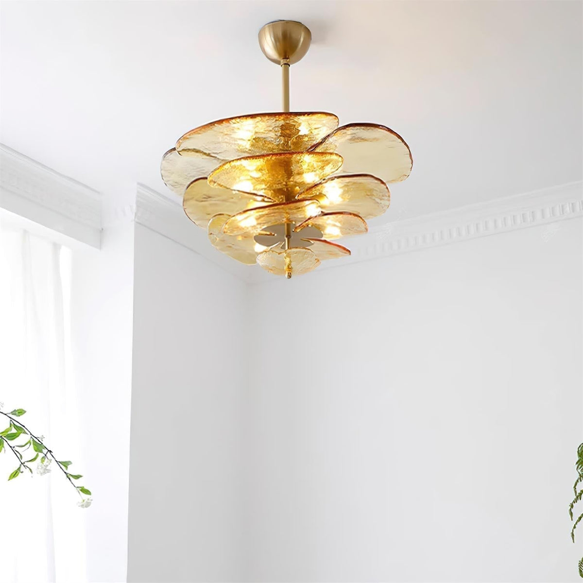 Aurora Chandelier Pétale en Verre Murano Doré Luxe - Neutralighting