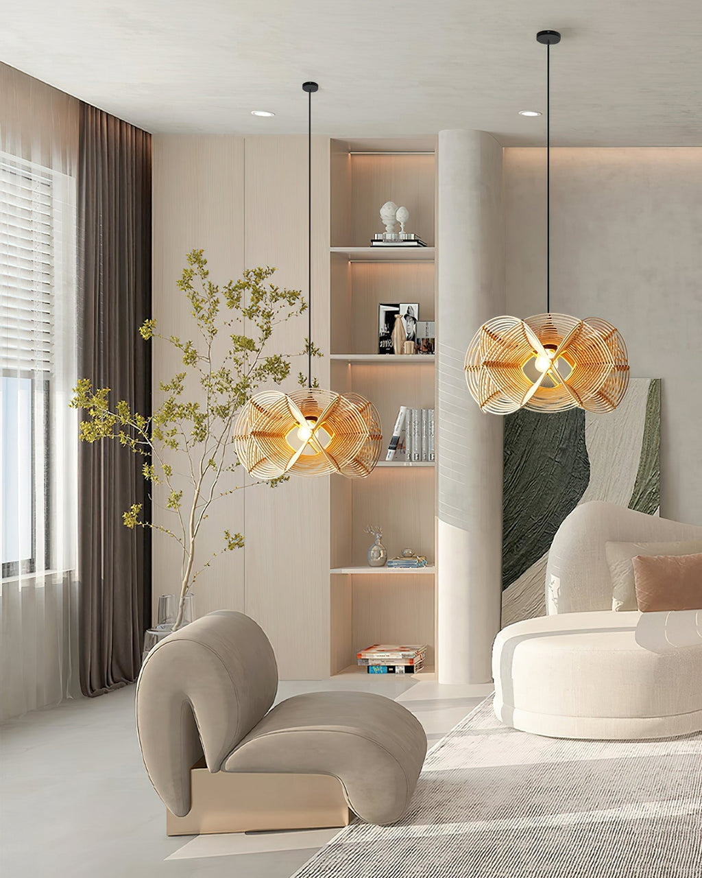 Golven Lampe Pendante Rattan Tissé Organique Artistique - Neutralighting