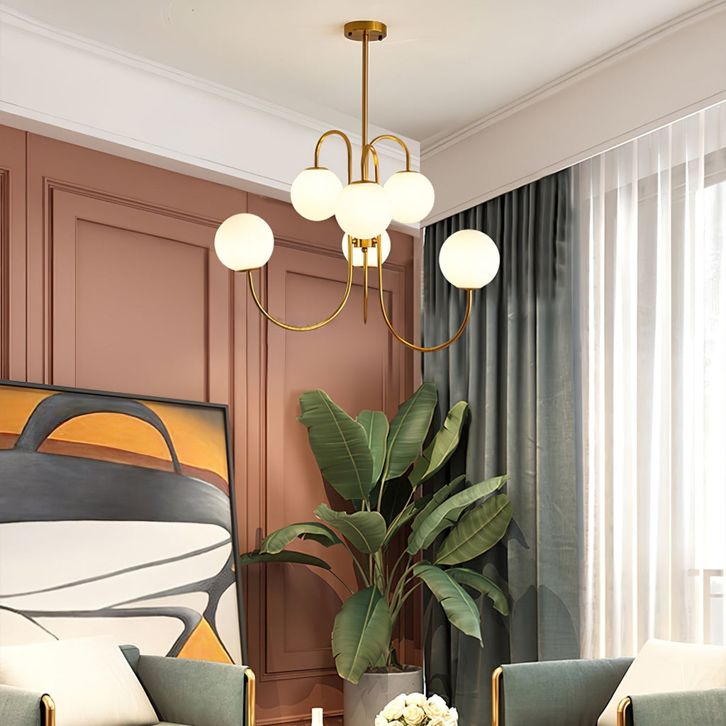 Lustra Chandelier en Laiton avec Globe et Bras Courbés - Neutralighting