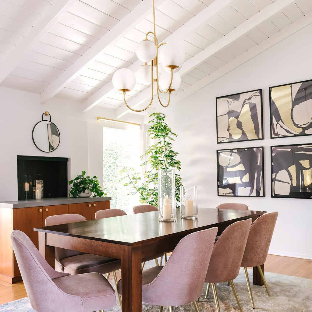 Lustra Chandelier en Laiton avec Globe et Bras Courbés - Neutralighting