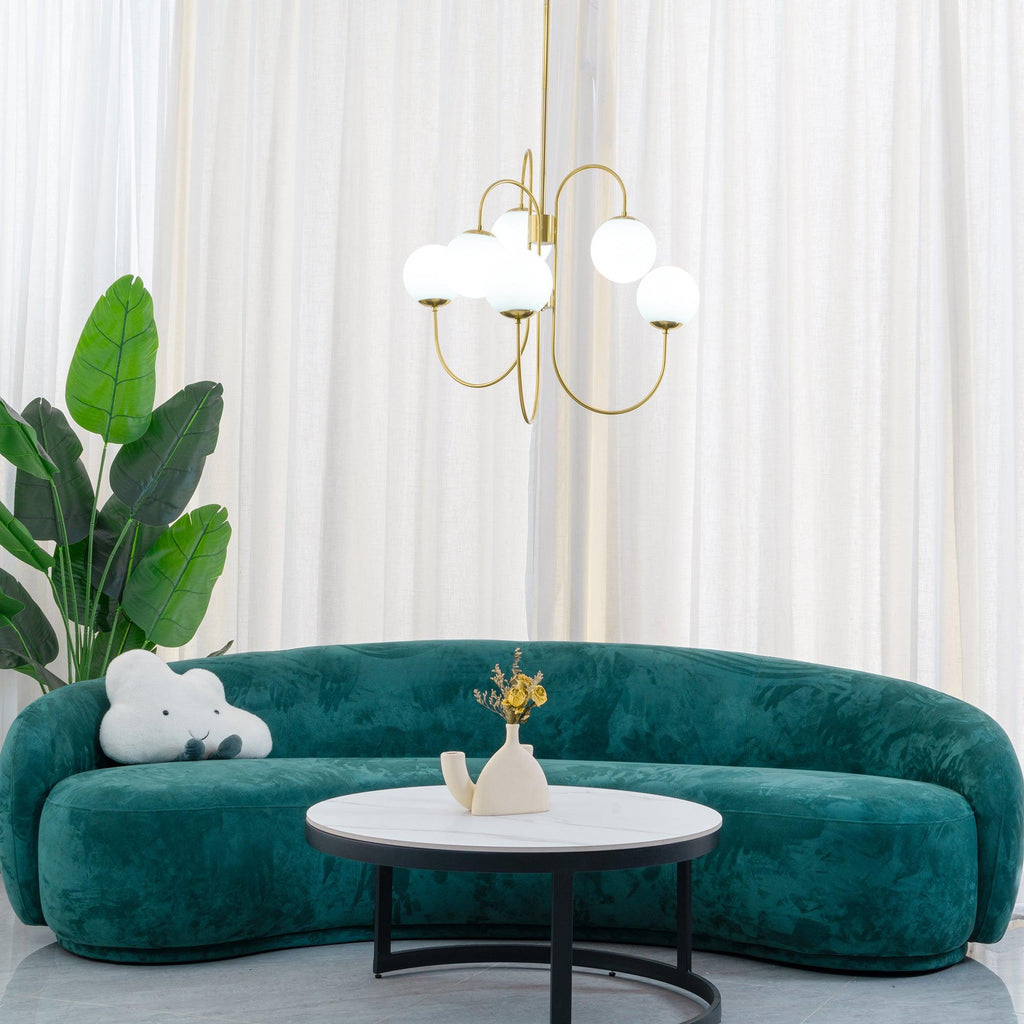Lustra Chandelier en Laiton avec Globe et Bras Courbés - Neutralighting