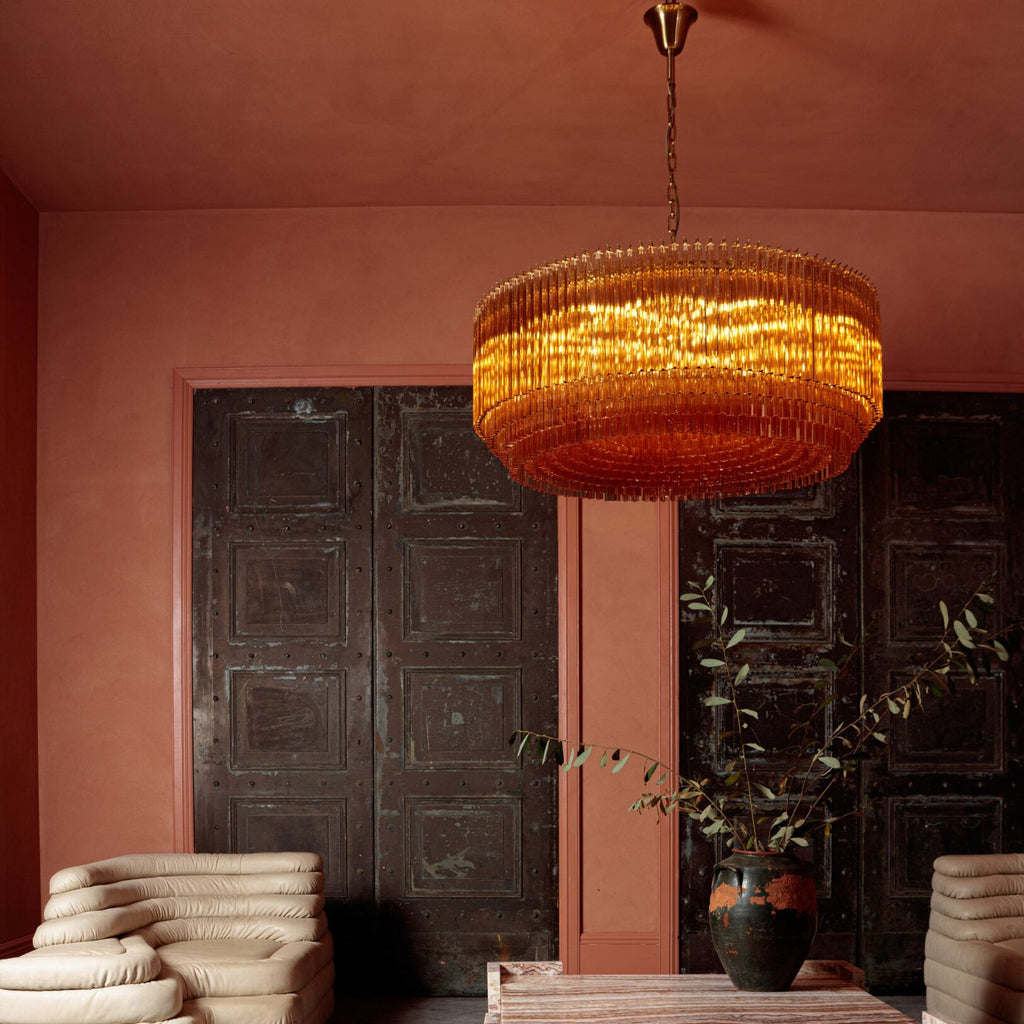 Aurora Chandelier en Verre Ambre Tambour - Neutralighting