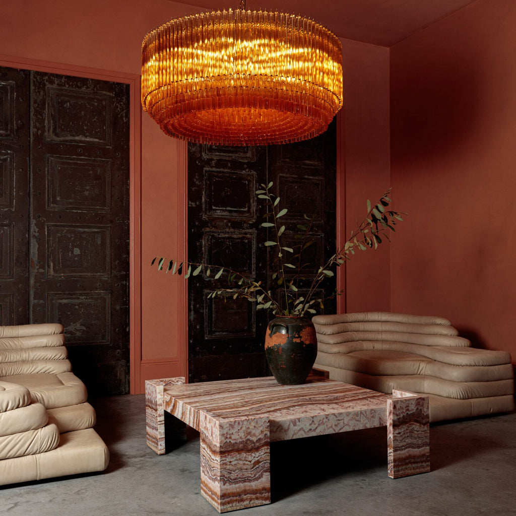 Aurora Chandelier en Verre Ambre Tambour - Neutralighting