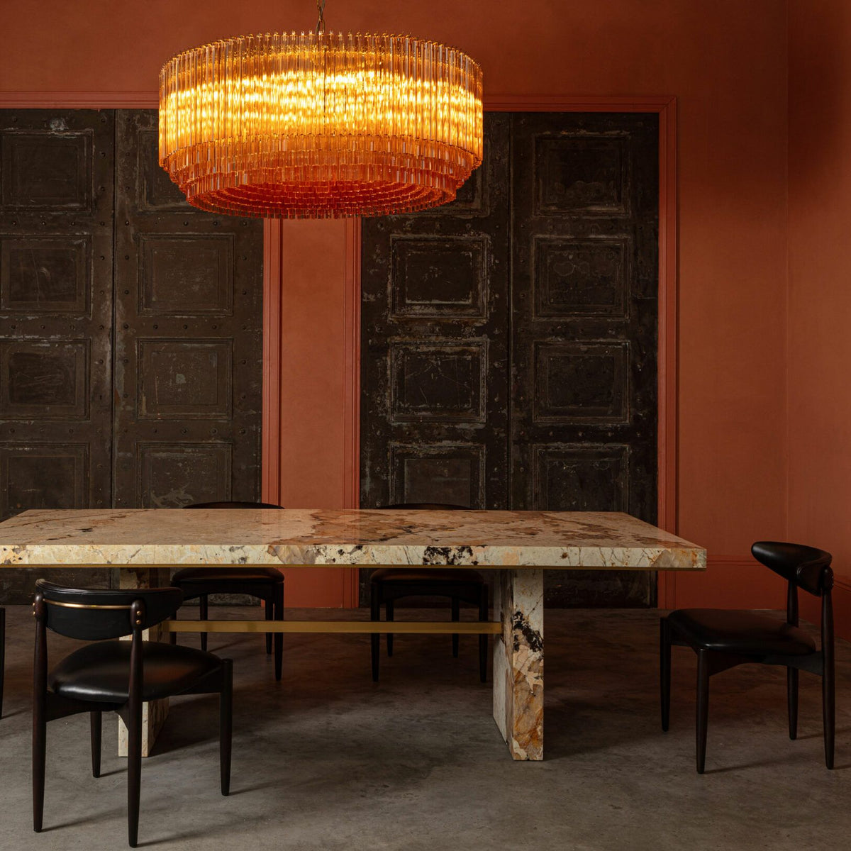 Aurora Chandelier en Verre Ambre Tambour - Neutralighting