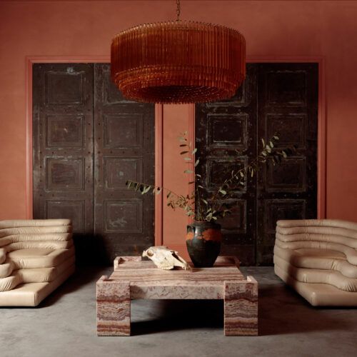 Aurora Chandelier en Verre Ambre Tambour - Neutralighting