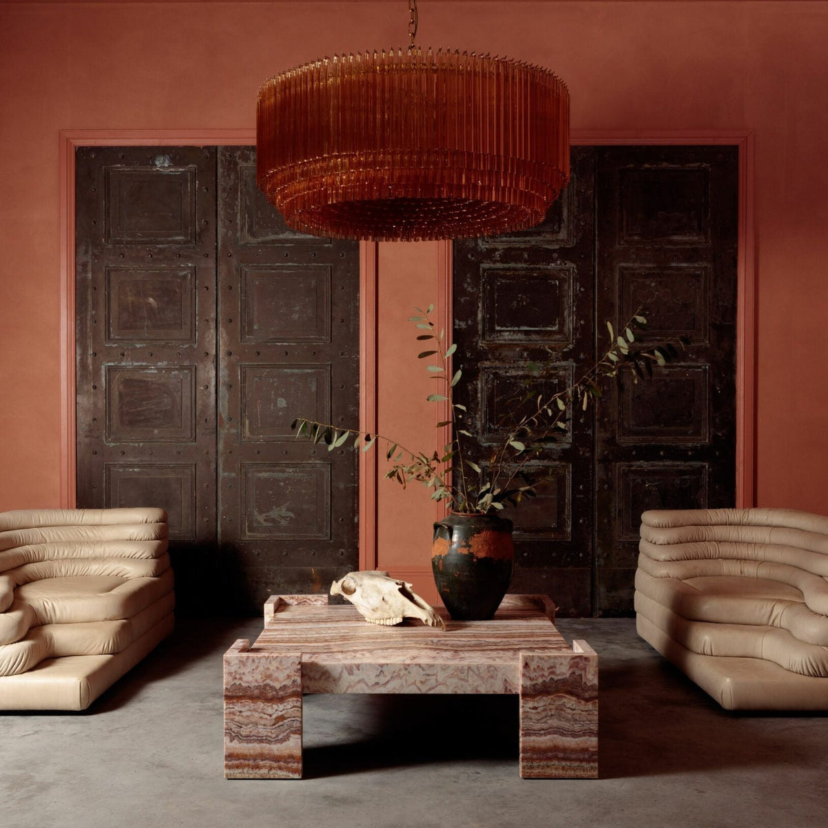 Aurora Chandelier en Verre Ambre Tambour - Neutralighting