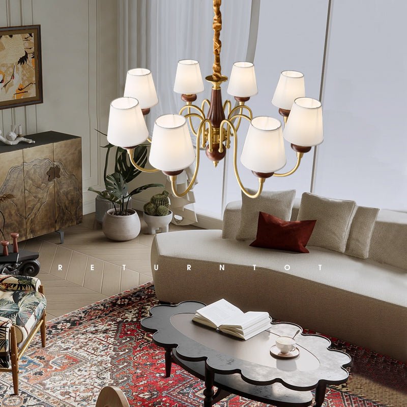 Zovena Lustre Vintage Élégant en Tissu et Bois - Neutralighting