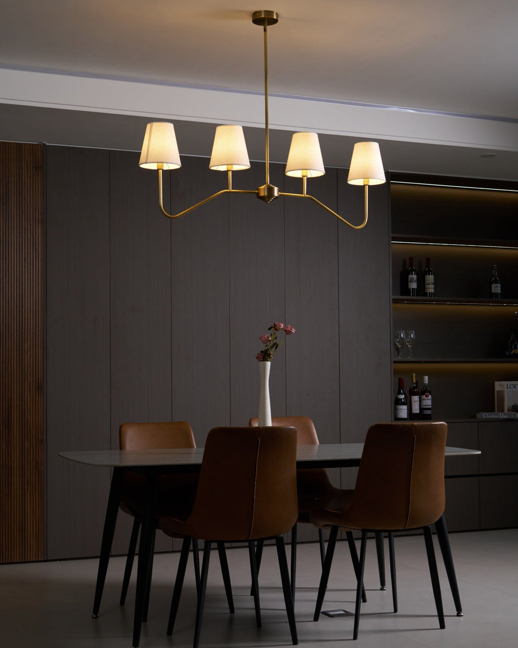 Lustra Chandelier Laiton Courbé Beige Linéaire - Neutralighting