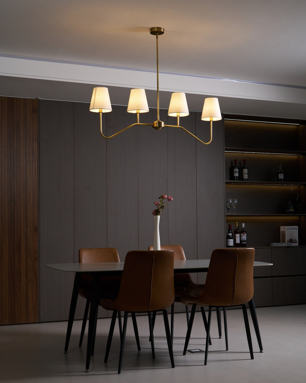 Lustra Chandelier Laiton Courbé Beige Linéaire - Neutralighting