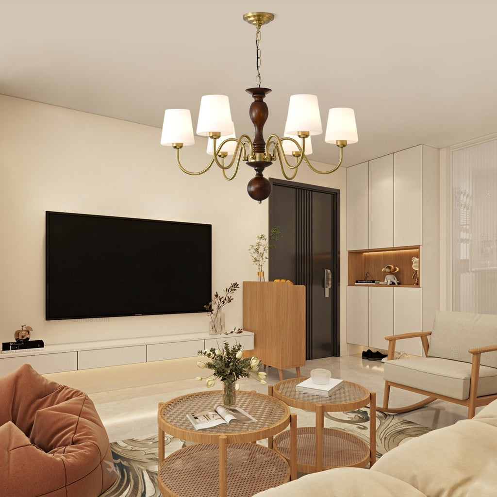 Lustra Chandelier Laiton Bois Rustique Vintage - Neutralighting
