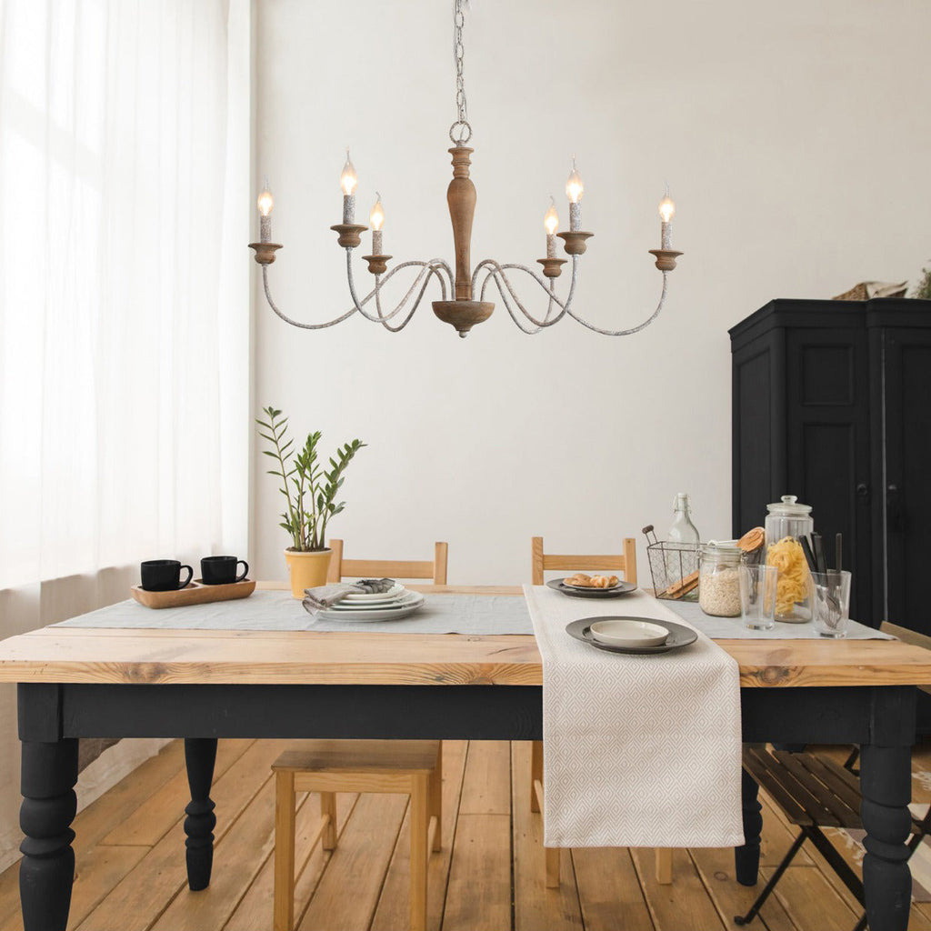 Illoros Chandelier Bois Sculpté à la Main Bougie Vintage - Neutralighting