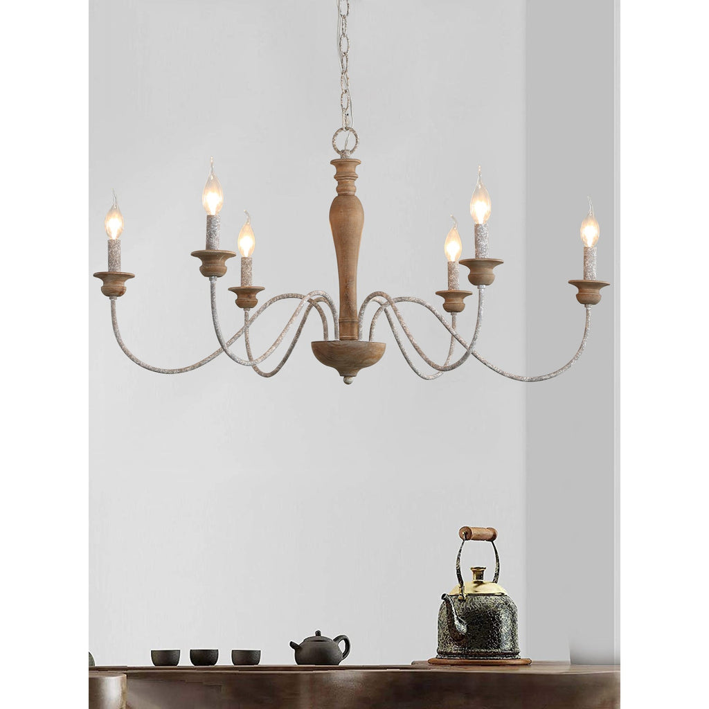 Illoros Chandelier Bois Sculpté à la Main Bougie Vintage - Neutralighting