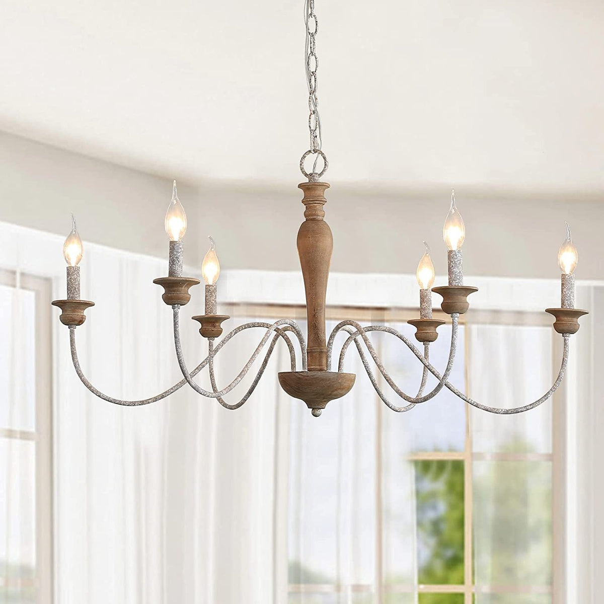 Illoros Chandelier Bois Sculpté à la Main Bougie Vintage - Neutralighting