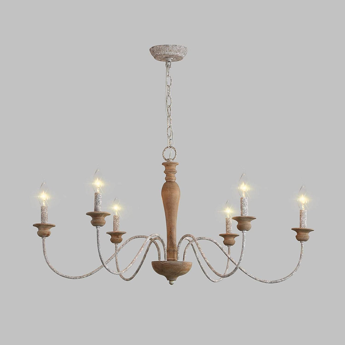 Illoros Chandelier Bois Sculpté à la Main Bougie Vintage - Neutralighting