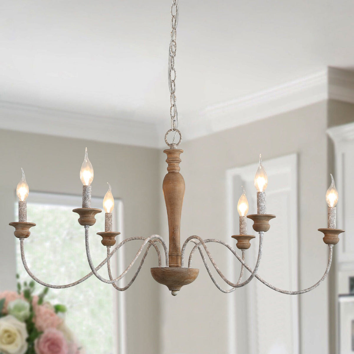 Illoros Chandelier Bois Sculpté à la Main Bougie Vintage - Neutralighting