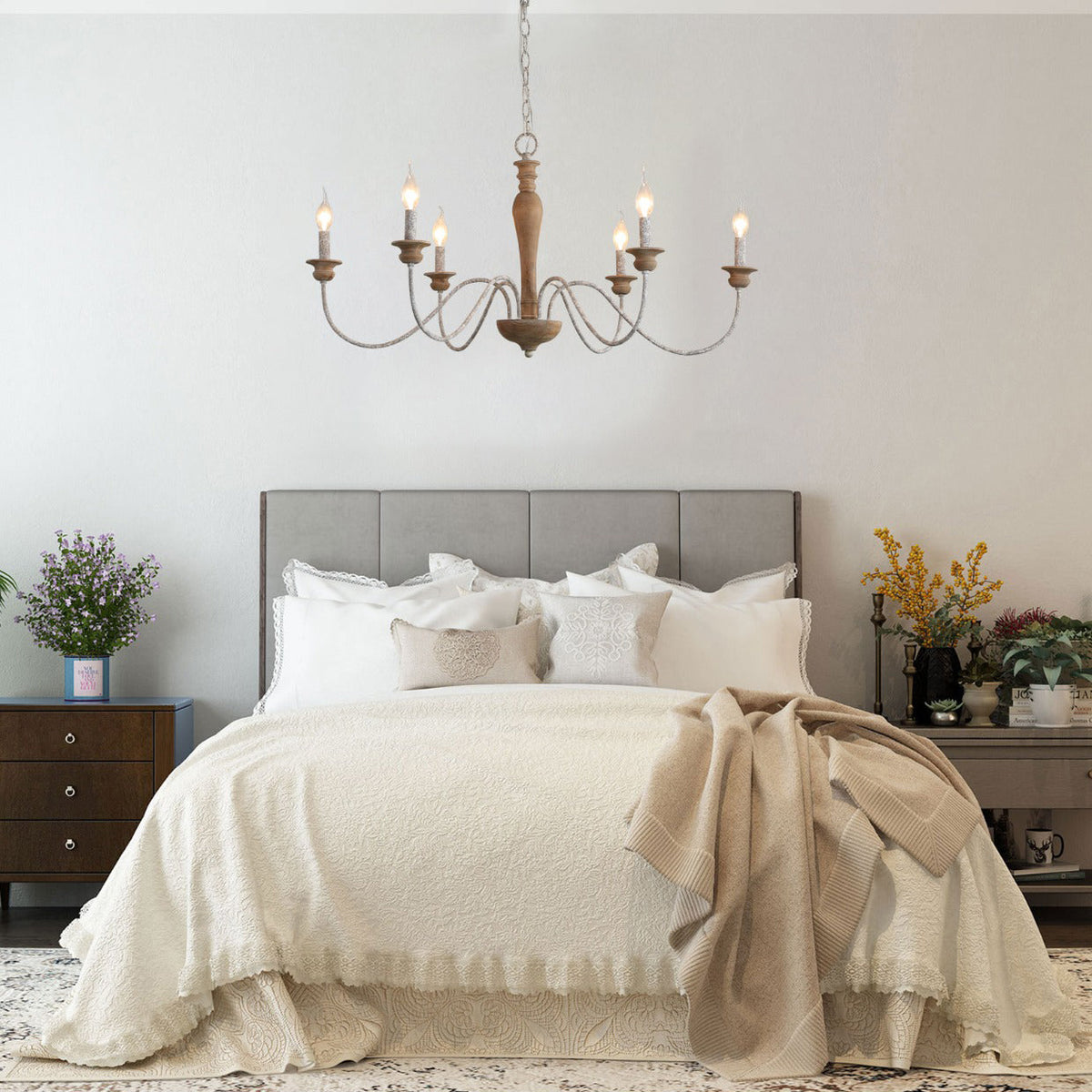 Illoros Chandelier Bois Sculpté à la Main Bougie Vintage - Neutralighting