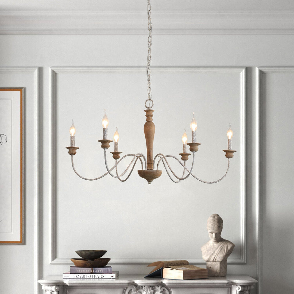 Illoros Chandelier Bois Sculpté à la Main Bougie Vintage - Neutralighting