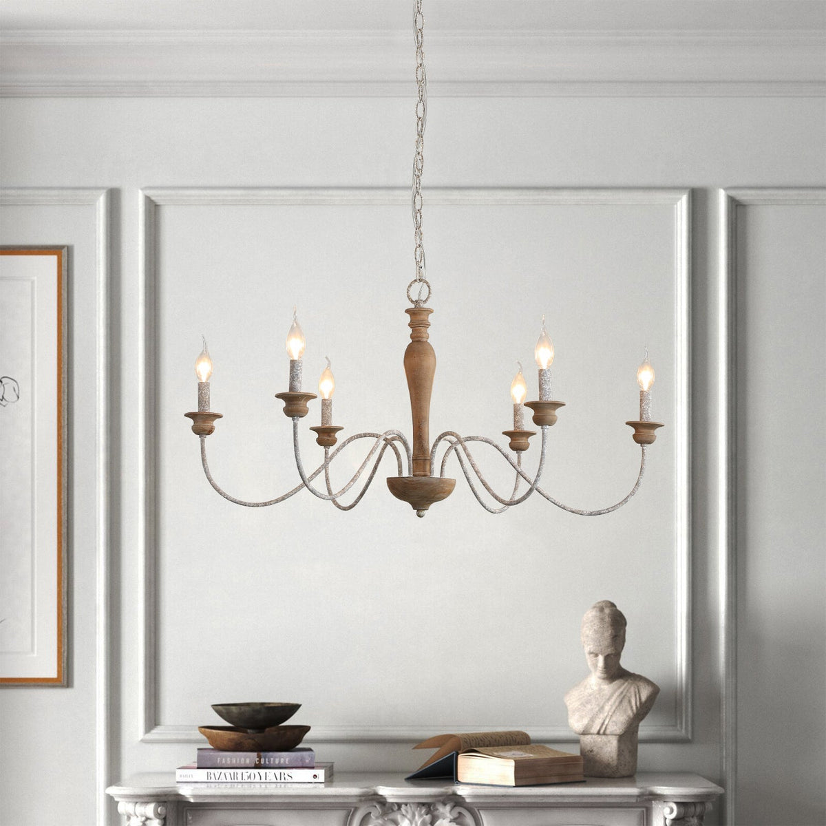 Illoros Chandelier Bois Sculpté à la Main Bougie Vintage - Neutralighting