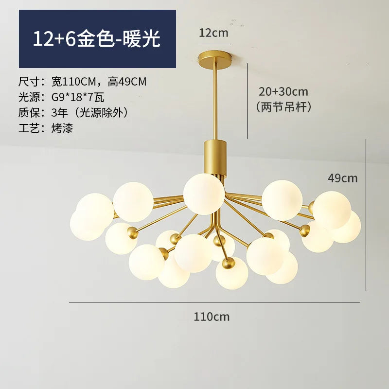 Lustre — Boule de verre nordique LED or luxe chambre cuisine lampe magique haricot Apiales lustres pour salle à manger café éclairage