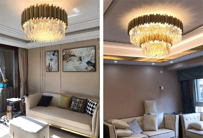 Lustre — En cristal doré moderne design pour intérieur élégant