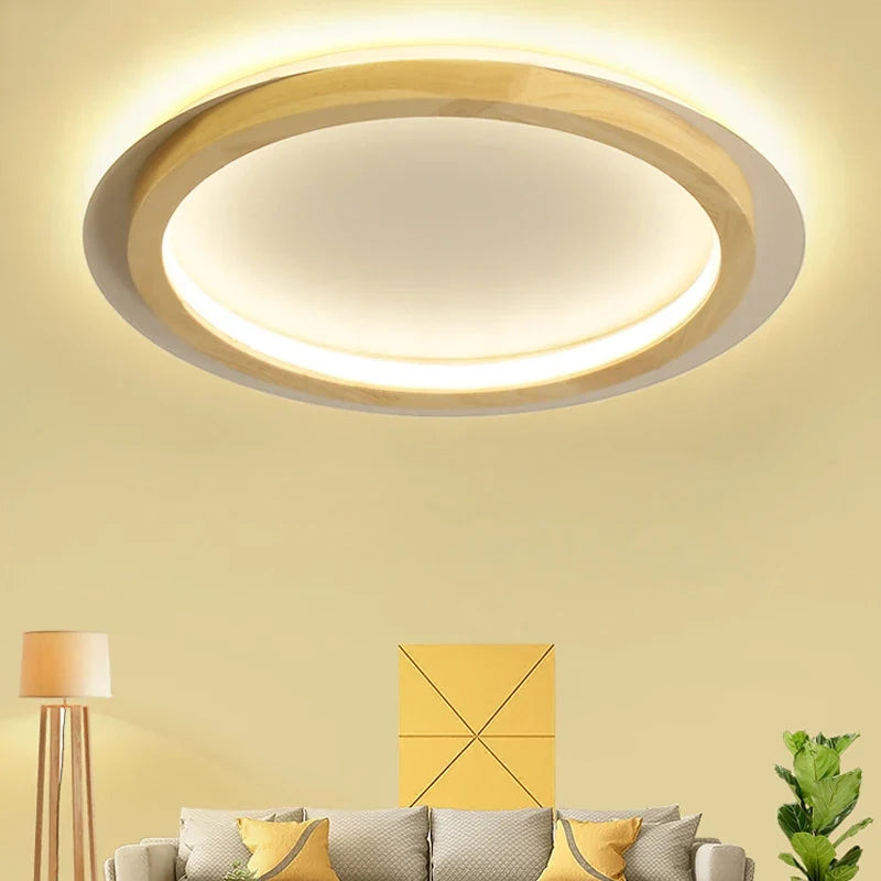 Plafonnier — LED rondes modernes nordiques en acrylique et bois