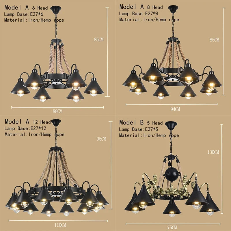 Lustre Industriel Ambroise Brume en Corde Tressée et Métal
