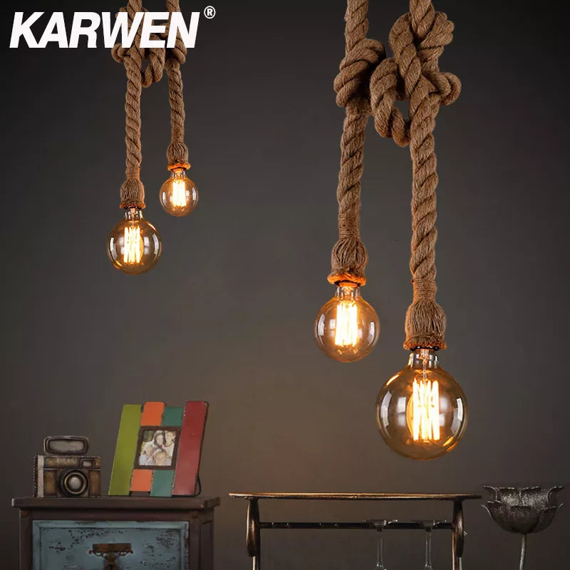 Suspension Industrielle Valentine Brume en Corde de Chanvre