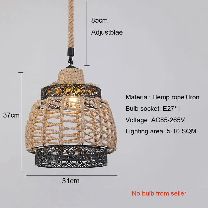 Lustre Vintage Édith Brume en Corde de Chanvre