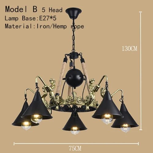 Lustre Industriel Ambroise Brume en Corde Tressée et Métal — Tête modèle B 5