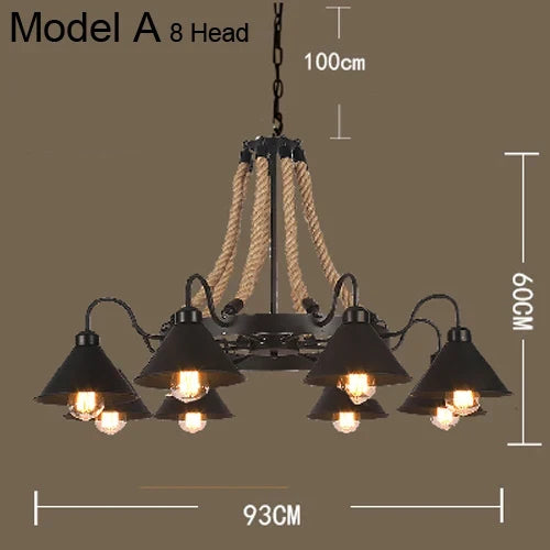 Lustre Vintage Augustine Brume en Corde de Chanvre et Métal — Modèle A 8 têtes